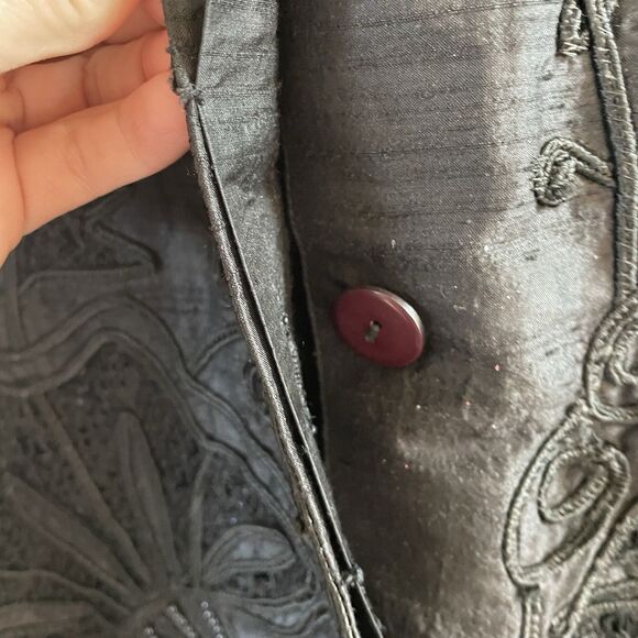 Vintage Sandy Starkman Jacket Large Black Silk Embroidered Beaded Art To Wear - Picture 4 of 14